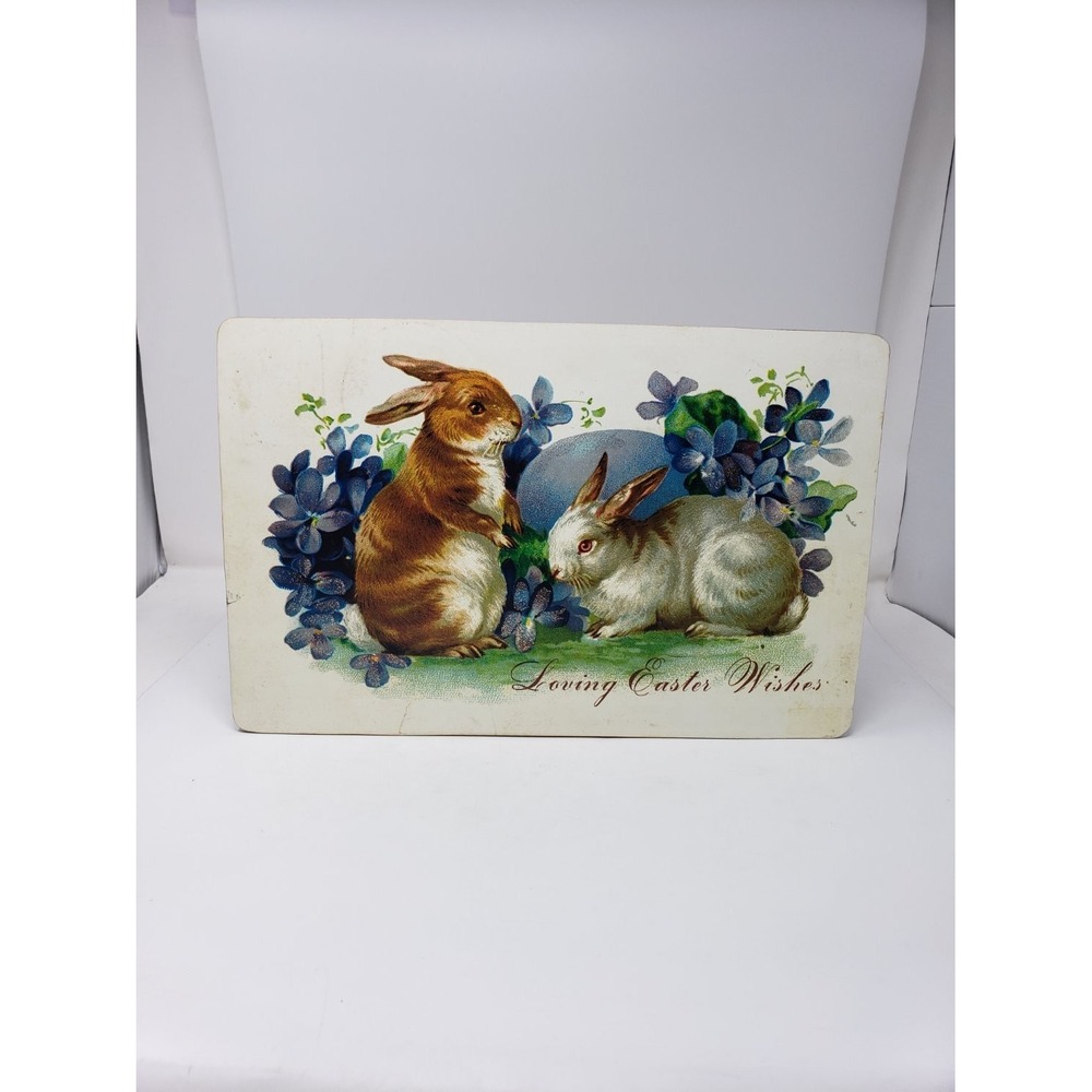 Moonlight & Roses Easter Rabbit Tabletop Picture Plaque Marta E Peters Wood Gold